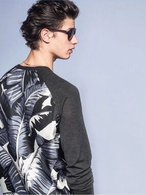 NWT Dolce & Gabbana Palm Leaves Print Cashmere Silk Henley Sweater - It. 46/S